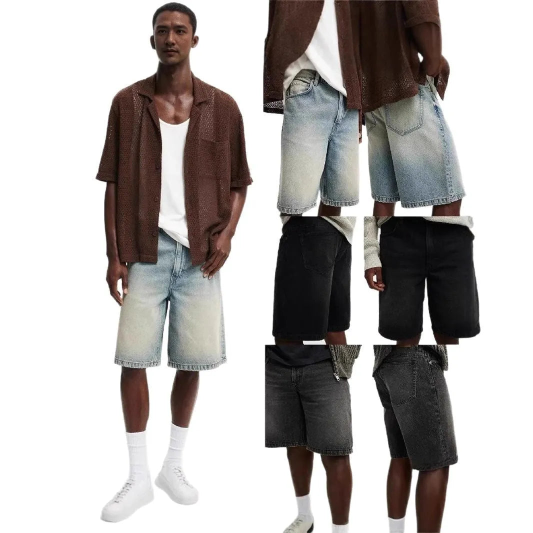 Men's loose straight leg jeans in light cotton denim available in black, grey and light blue colours