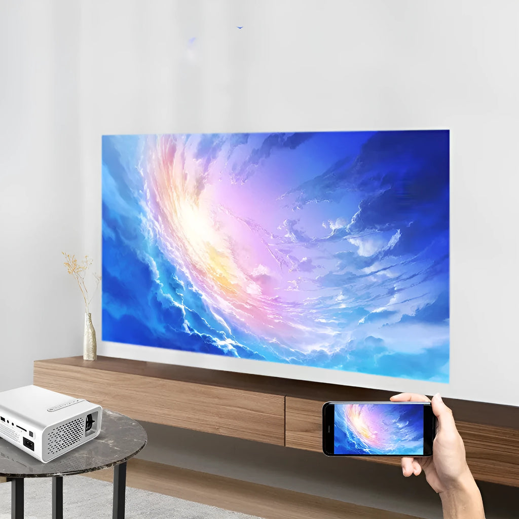 YG530 mini mobile phone projector with wireless same-screen connectivity in black and white colour options
