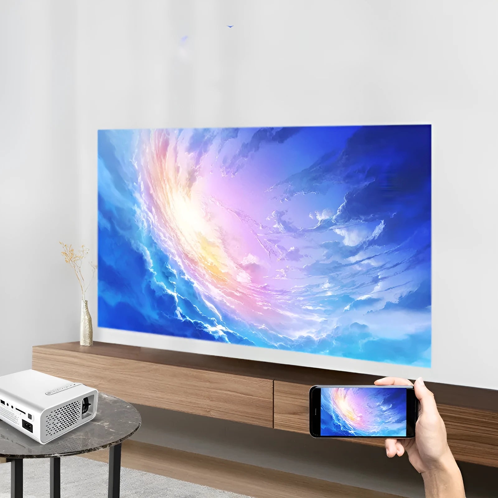 YG530 mini mobile phone projector with wireless same-screen connectivity in black and white colour options