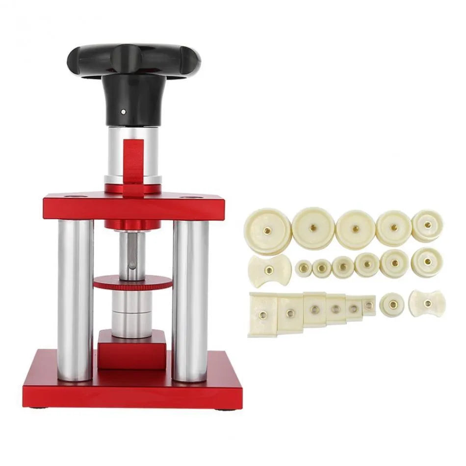 Watch spiral cap presser repair tool with set of 20 plastic moulds for back cover replacement
