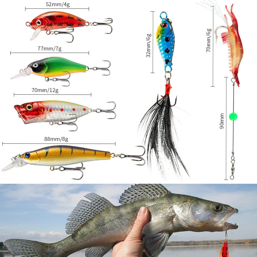 24-piece metal mino bog fishing tackle set with various lures and accessories in 01 style colour