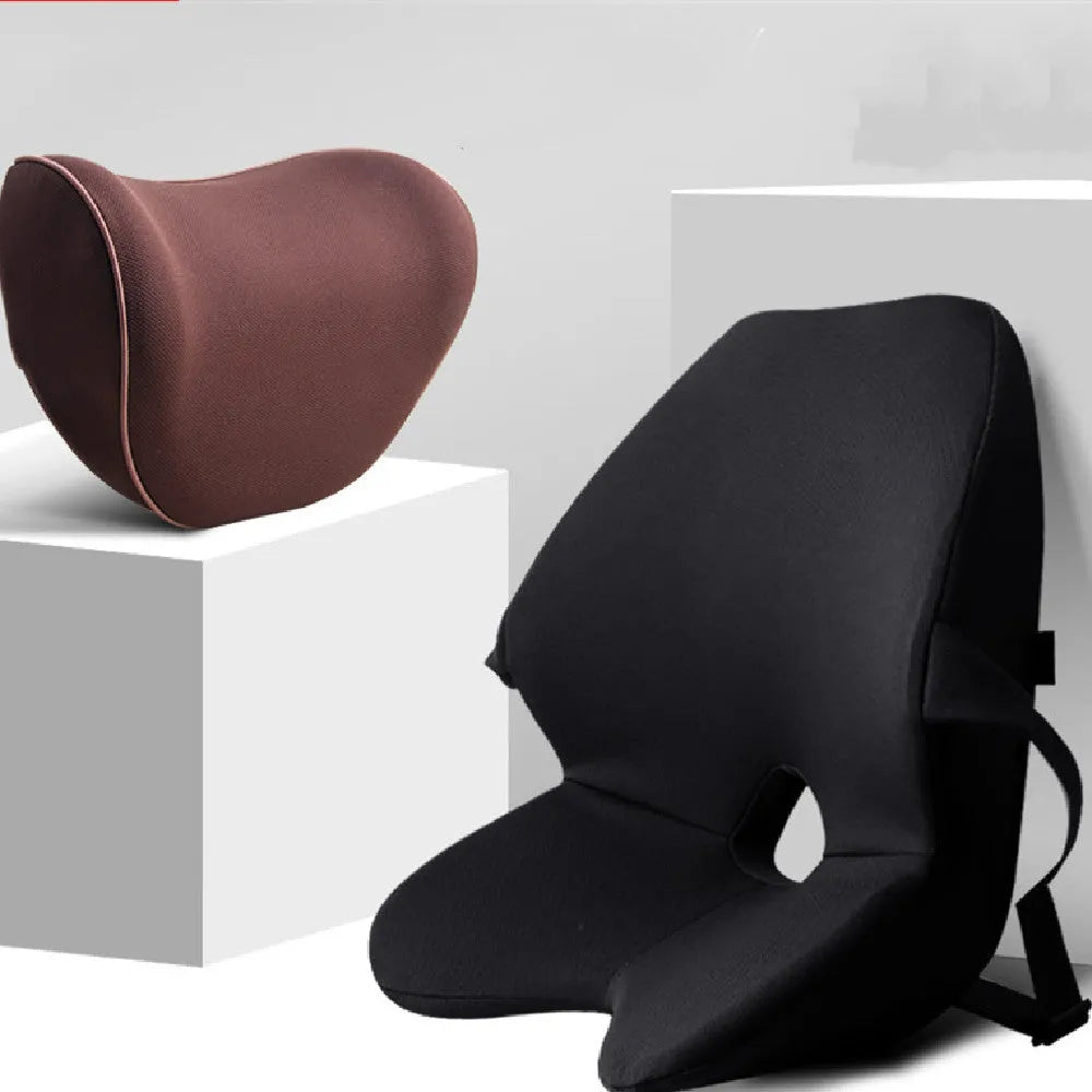 Car waist pad with memory cotton layer in beige colour showing lumbar support design