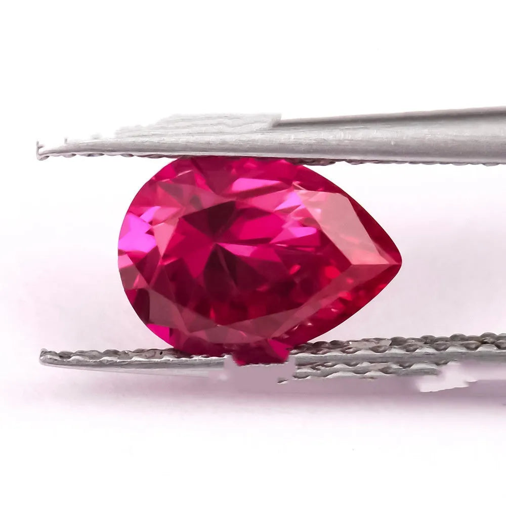 Cultivated ruby gemstone in pigeon blood red colour showing multiple cut options