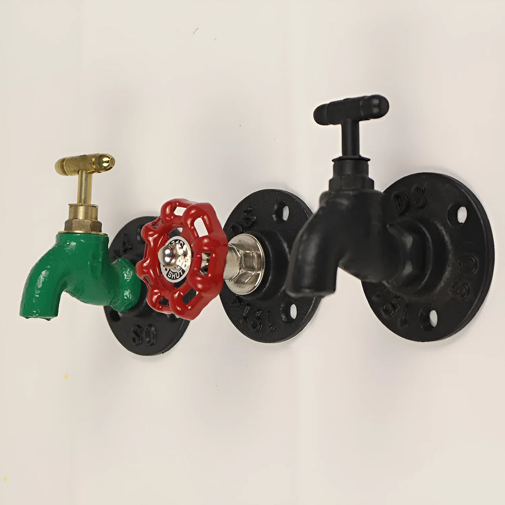 Metal wall-mounted water pipe style towel rack hook in black, green, or red polished finish.
