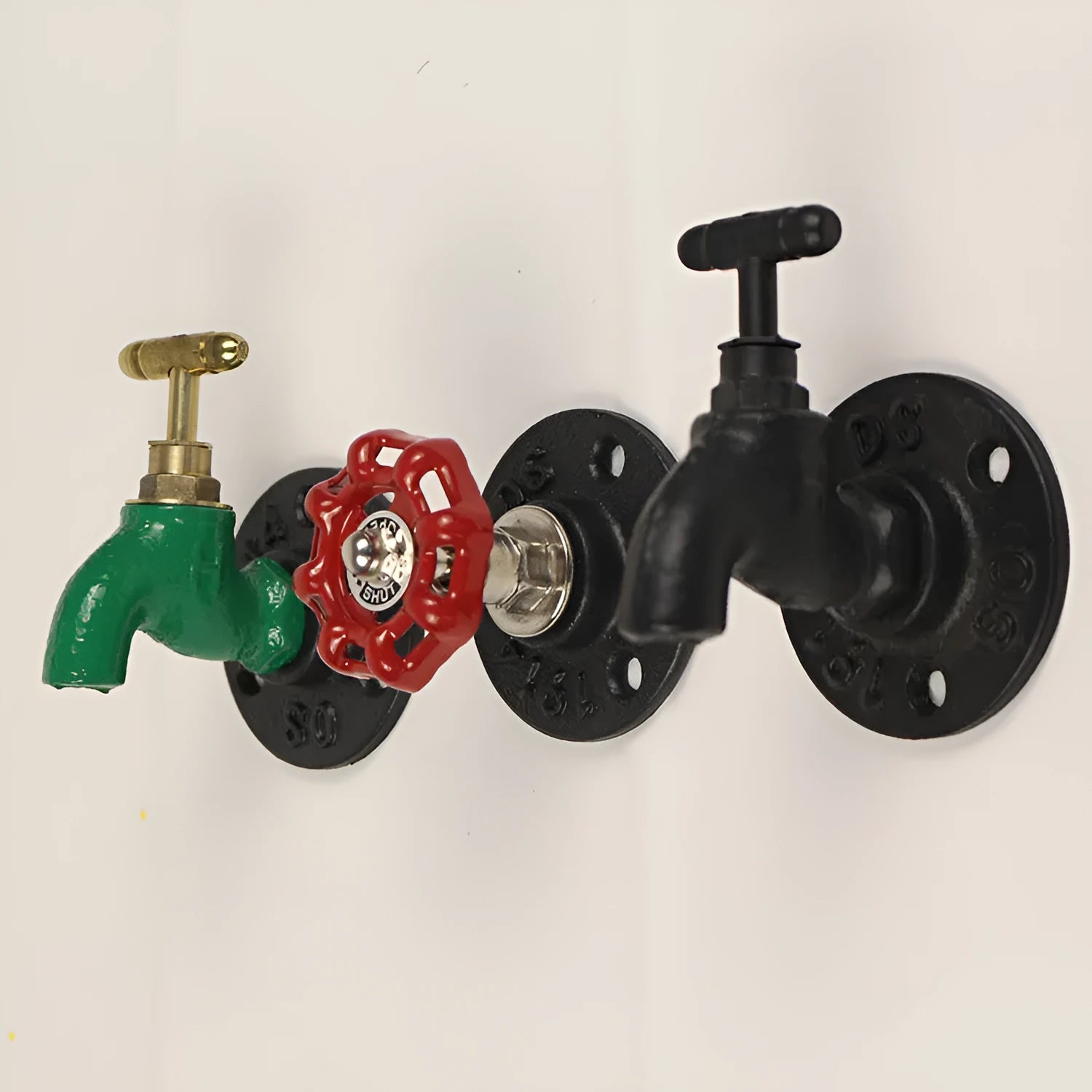 Metal wall-mounted water pipe style towel rack hook in black, green, or red polished finish.
