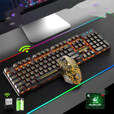 T3 wireless charging keyboard and mouse set with backlit keys and USB interface in black, white, or blue colour options