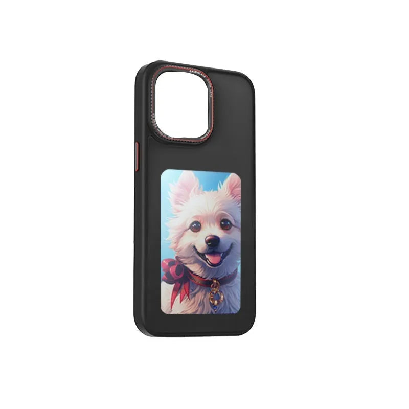 Black DIY display screen phone case with mirror finish for iPhone 13 to 15 series