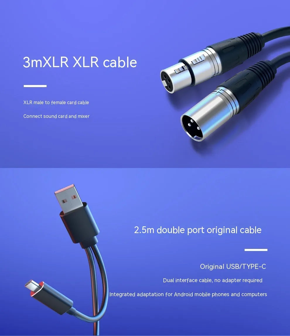 Dynamic noise reduction microphone in black, pink or white with XLR cable and desktop base