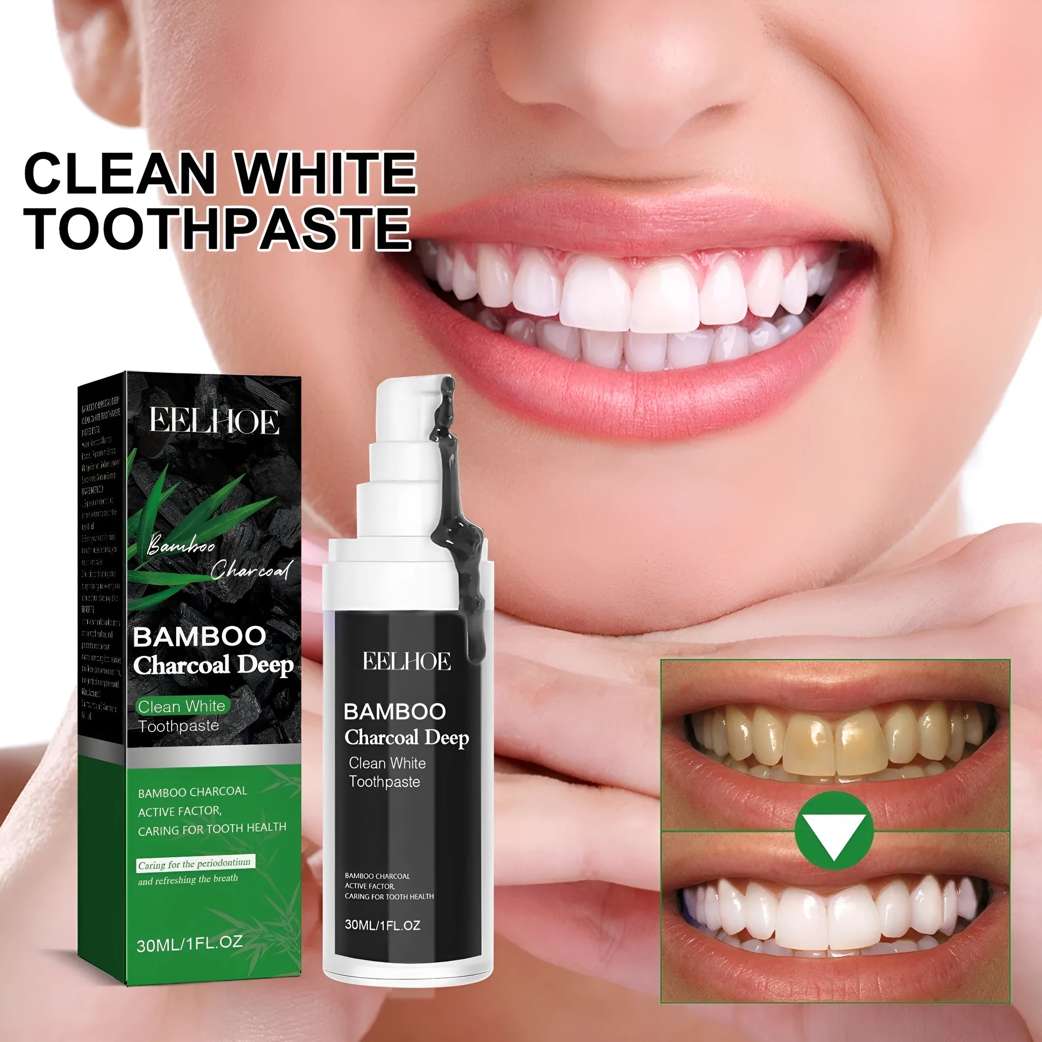 30ml bamboo charcoal bright white toothpaste tube showing dimensions and aluminium packaging