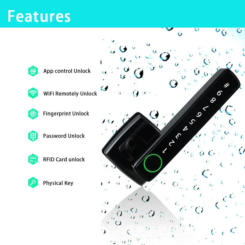 Smart Bluetooth fingerprint lock N1TY in Graffiti Bluetooth colour for wooden doors with Tuya app control and 150 fingerprint storage