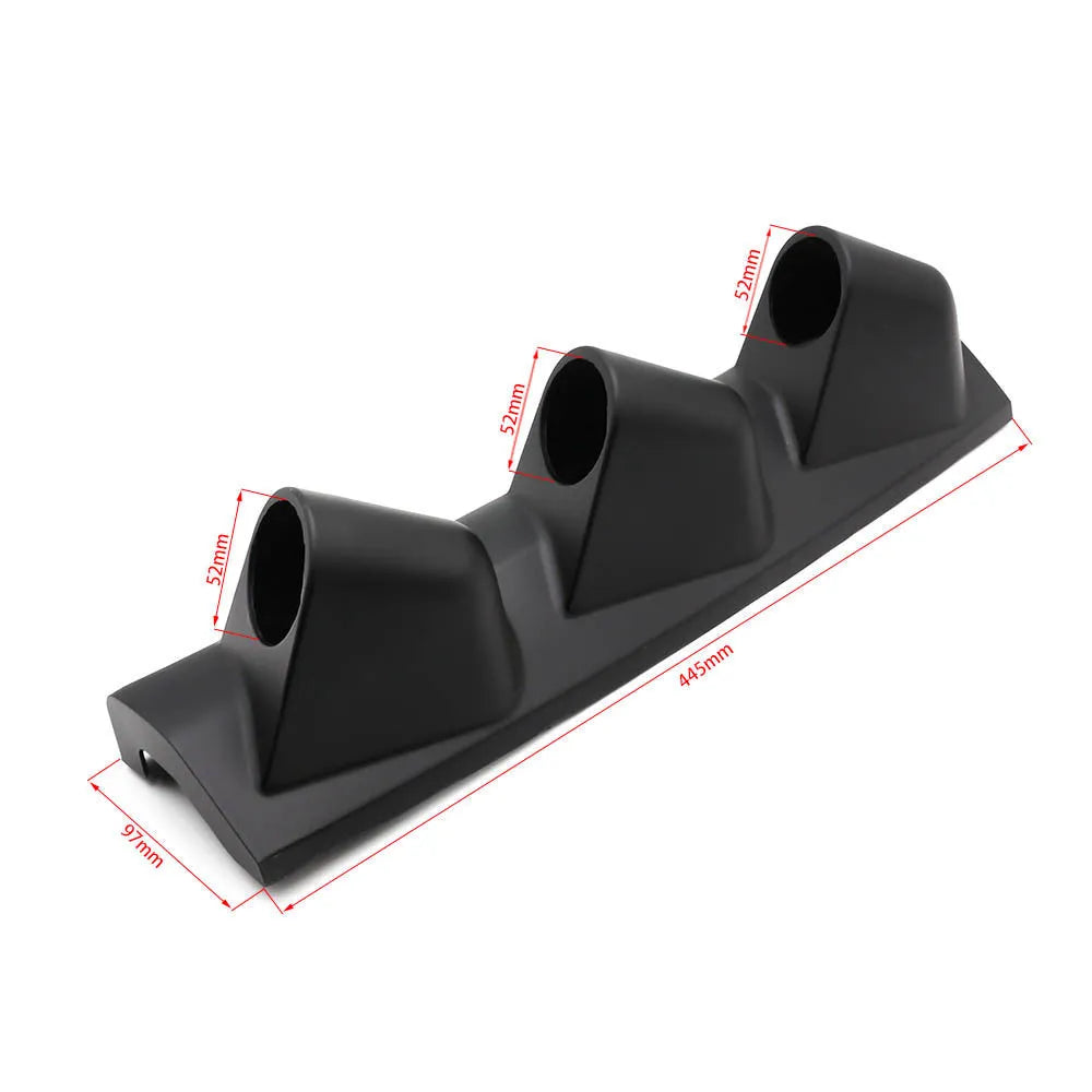 Black three-hole car instrument mounting bracket for 52mm gauges in right-hand drive vehicles
