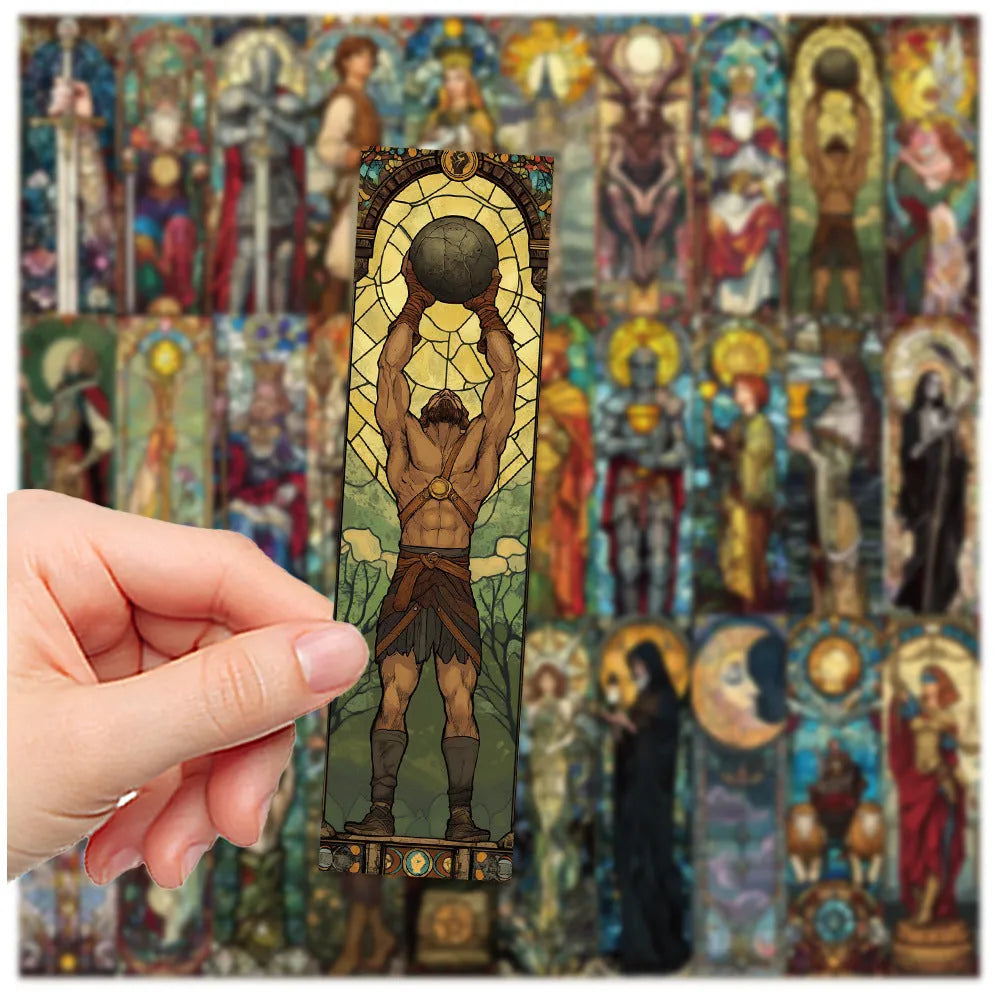Set of 30 painted glass tarot bookmarks with paper construction and homemade cute style designs