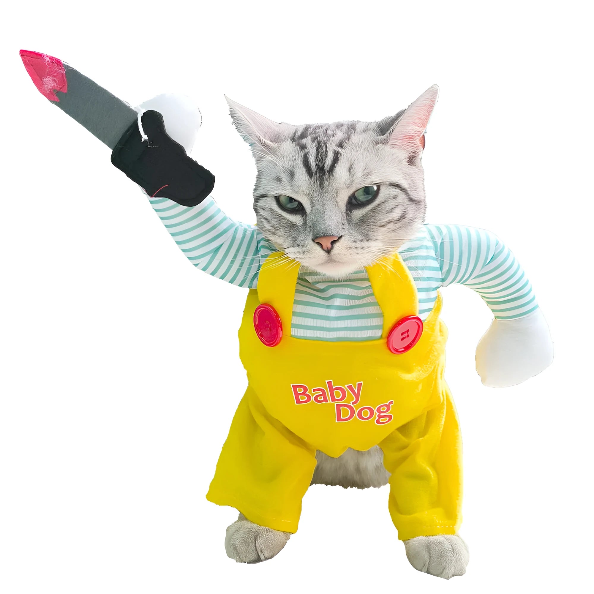 Yellow knife assassin costume for cats in polyester fabric with four size options