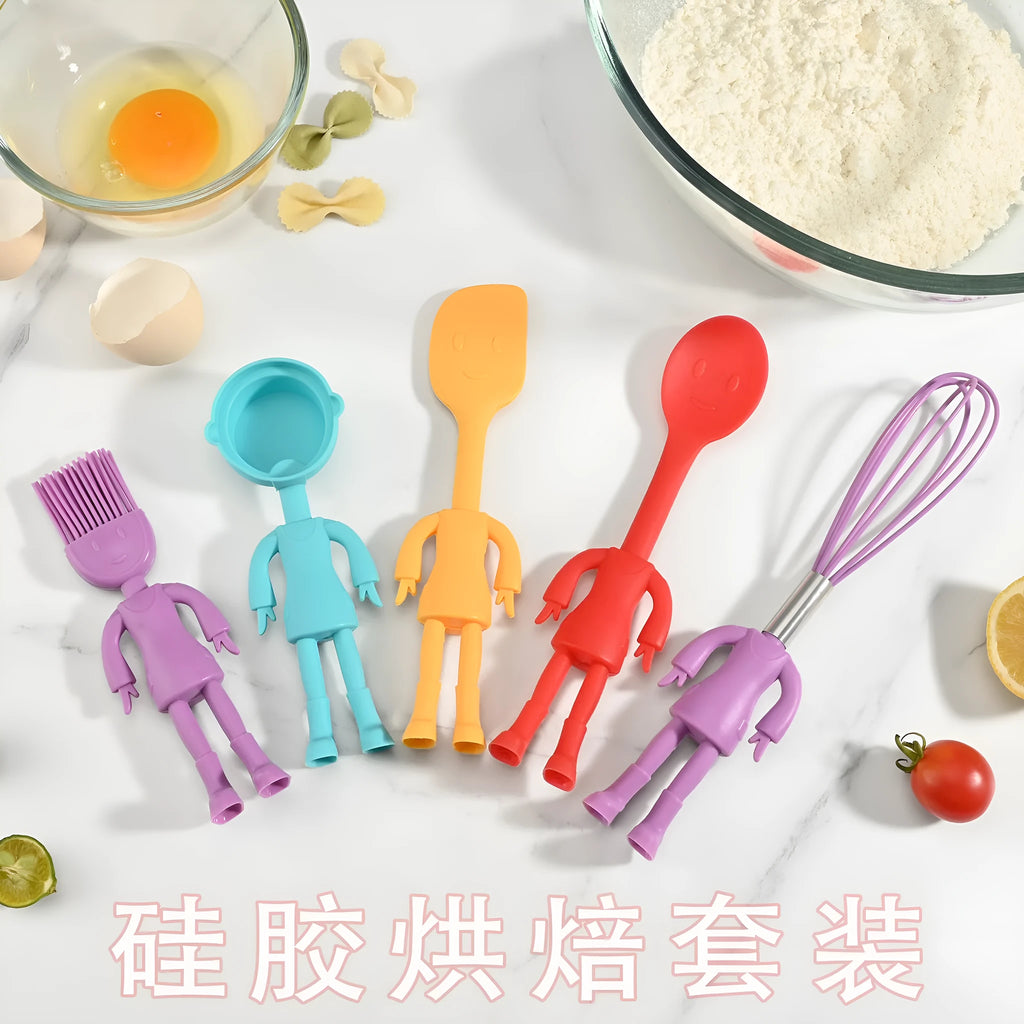 Children's baking silicone tools five-piece set with irregular shapes in box packaging