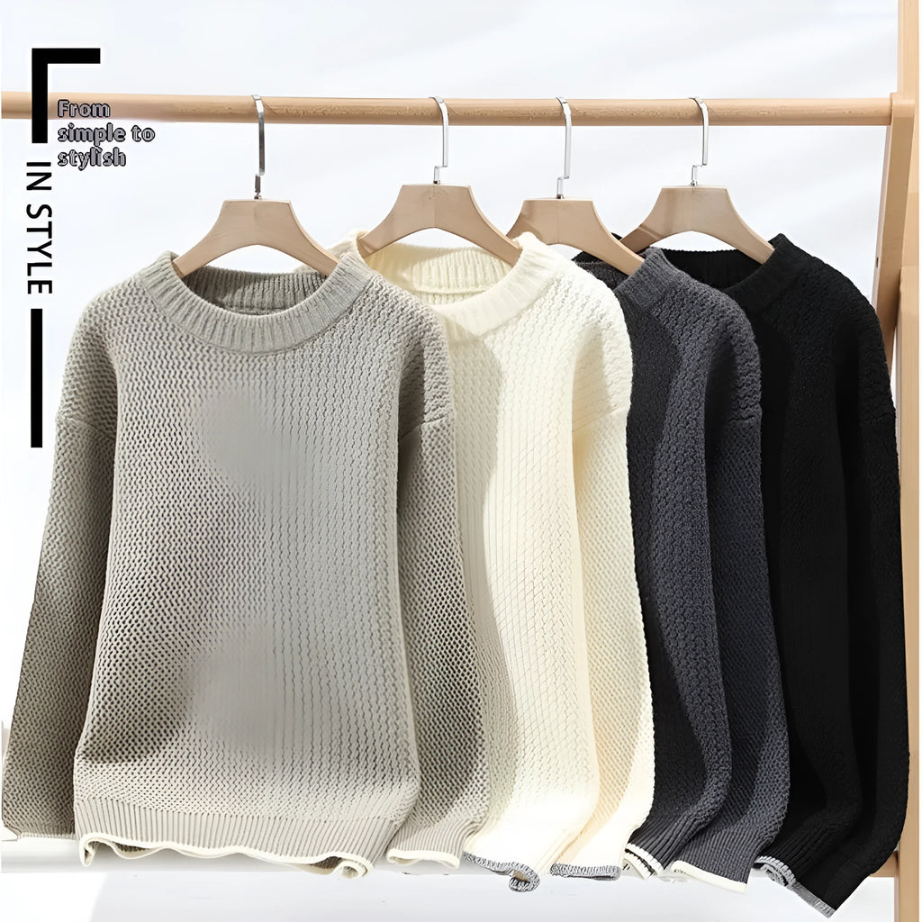 Men's loose fit pullover sweater in chemical fibre blend for autumn wear