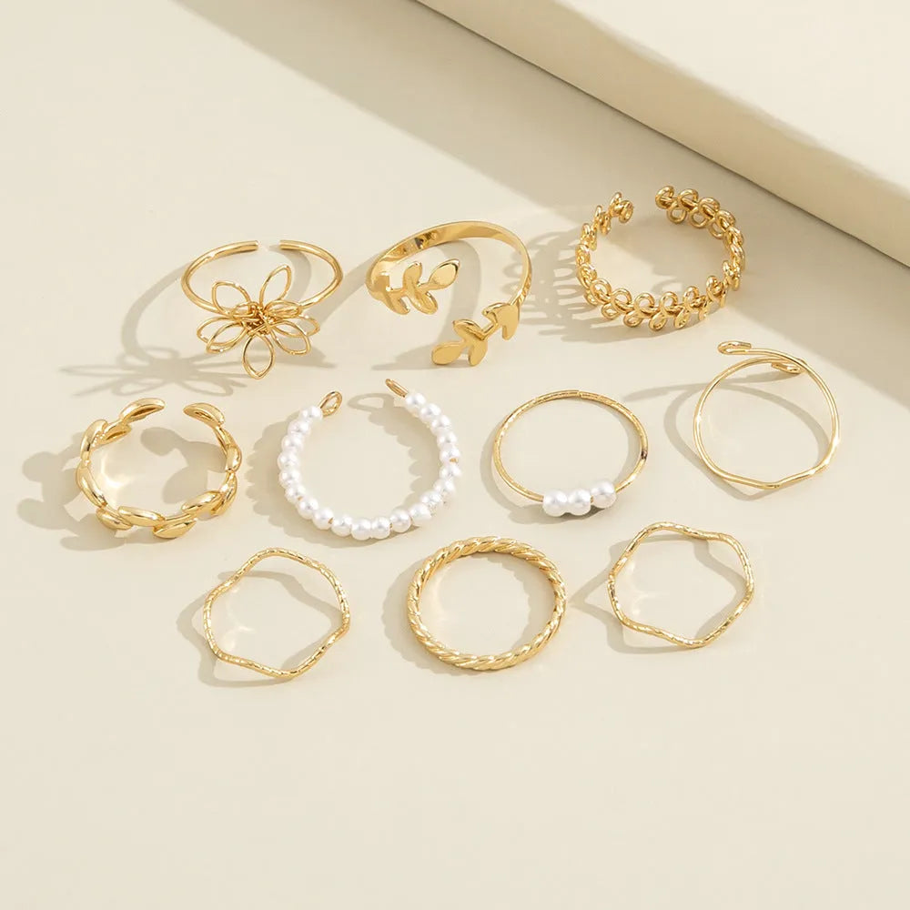 Openwork floral design ring set in gold J0656 colour with glossy electroplated finish