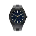 Men's frosted stainless steel business watch with luminous markers on black strap.
