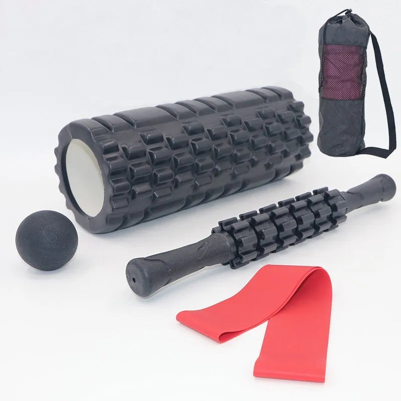 33cm black fitness foam roller with six segmented pieces for muscle massage