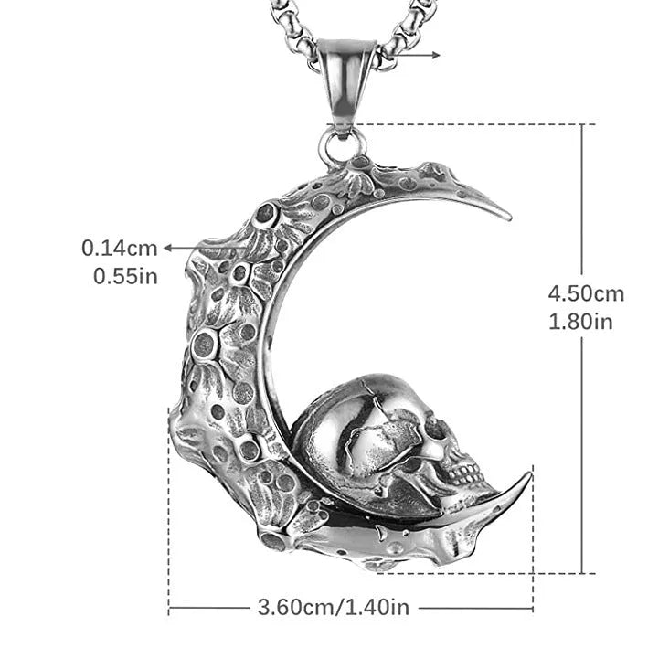 Men's silver stainless steel skull necklace with alloy pendant in sports style