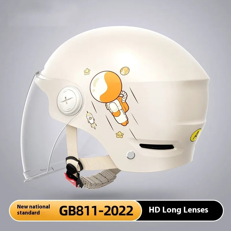 Khaki coloured unisex half helmet for electric motorcycles on a white background.