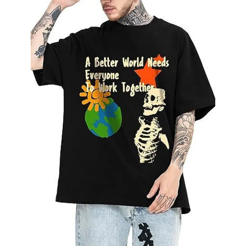 Men's printed street short-sleeved sports T-shirt in polyester with digital pattern design