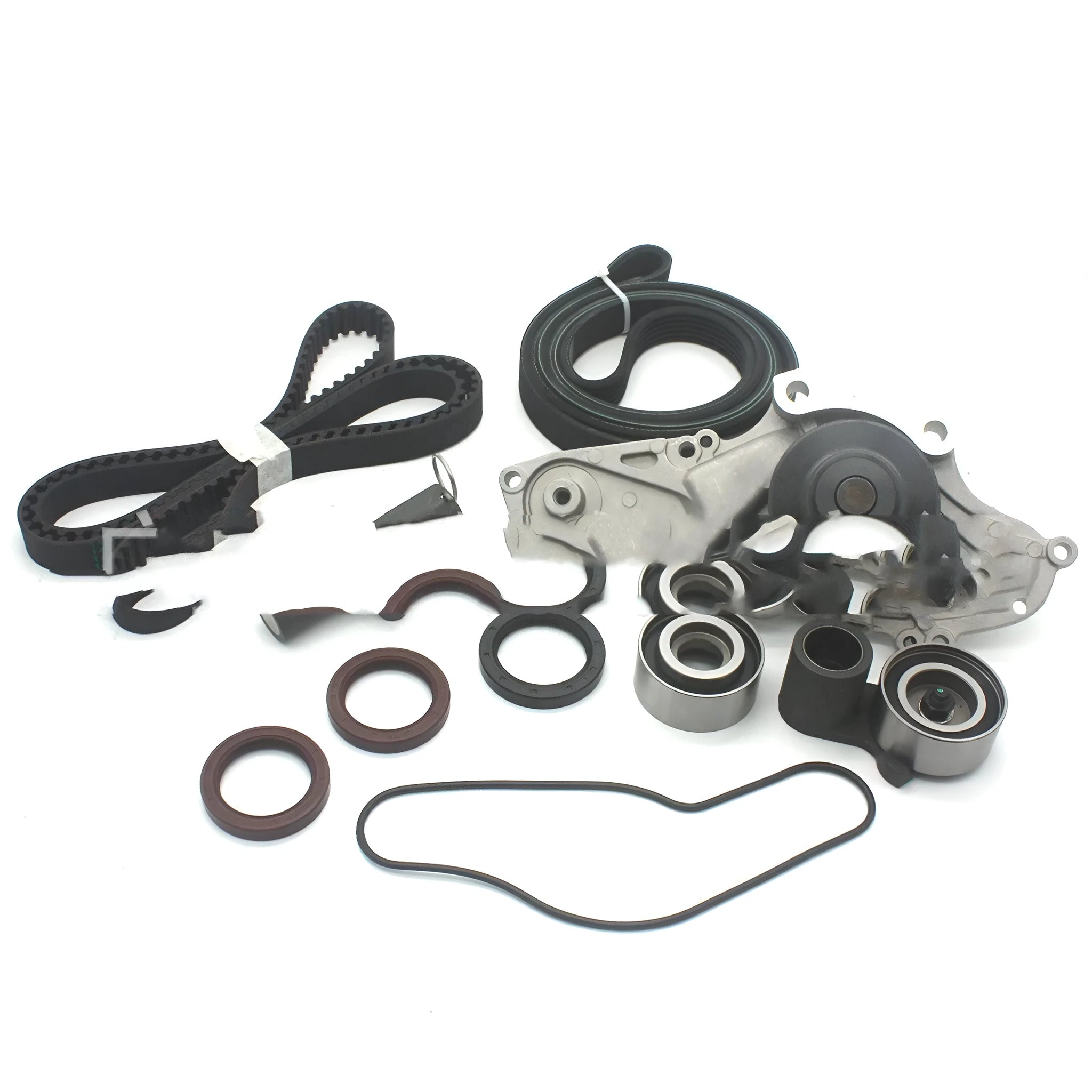 Metal automotive belt and water pump assembly kit for engine cooling system repair