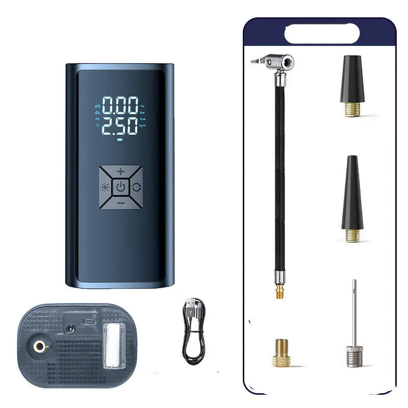 Portable wireless digital display car tyre pump with LED lighting and USB charging port