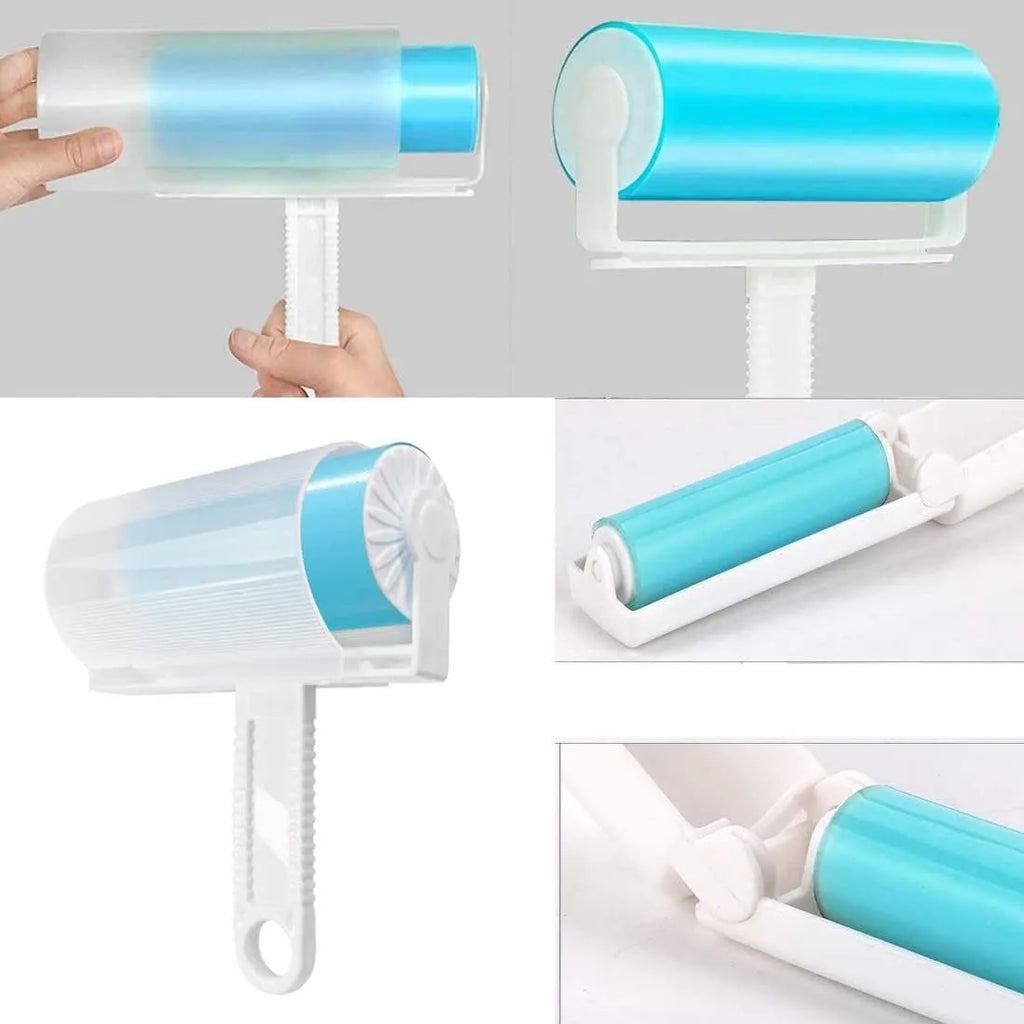 Washable reusable lint roller with protective cover for removing pet hair from clothes and fabrics