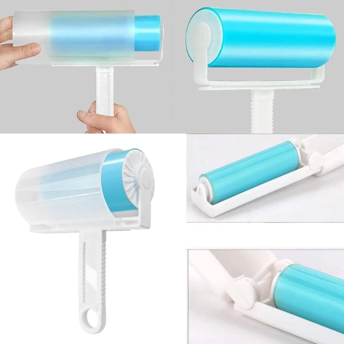 Washable reusable lint roller with protective cover for removing pet hair from clothes and fabrics