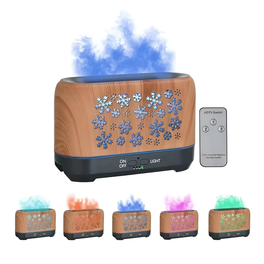 Square desktop humidifier with Christmas snowflake pattern and colourful wood grain design