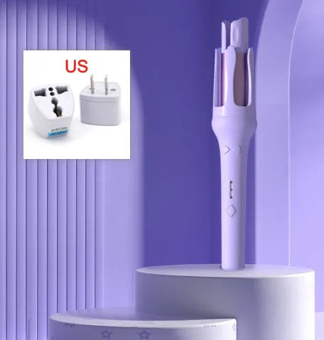 White automatic hair curler with 32mm barrel and AC power plug