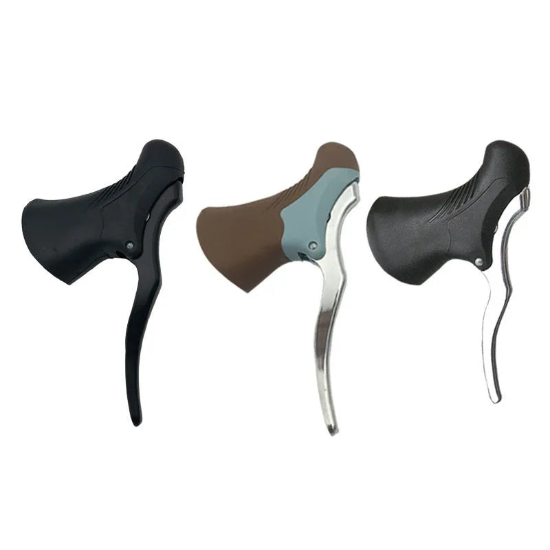 Pair of aluminium alloy road bike brake handles in black silver finish for 22.2mm/23.8mm handlebars.