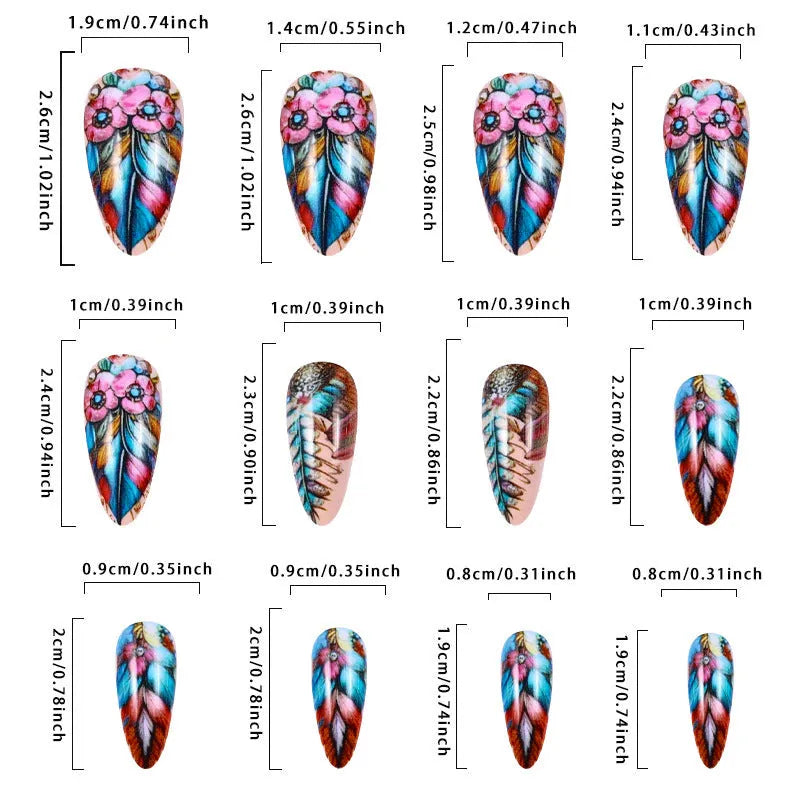 Retro colourful feather wearing armour nail art set with cartoon designs and plastic Jelly Glue burnishing stick