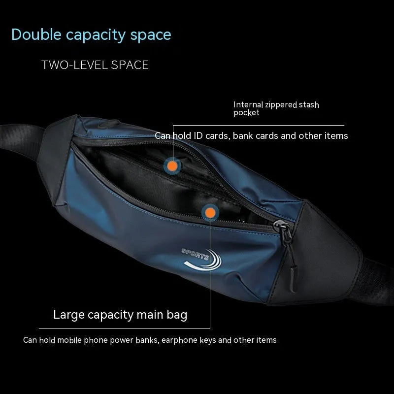 Men's solid colour waterproof polyester sports waist bag shown in grey.