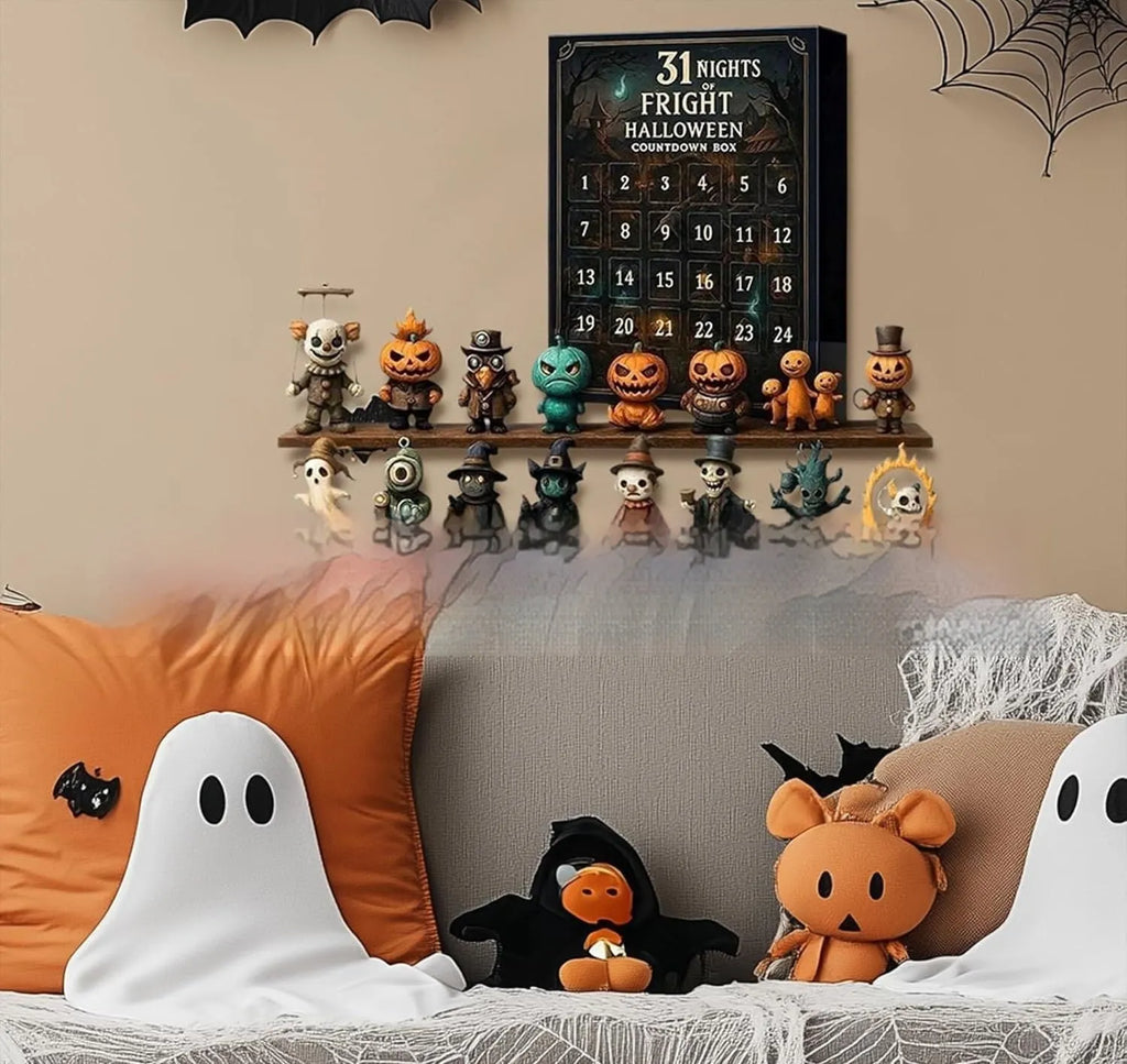 Halloween horror advent countdown box with plastic and resin construction showing blind box packaging