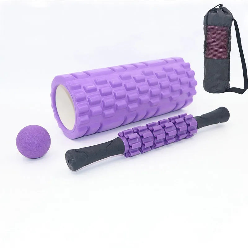 33cm black fitness foam roller with six segmented pieces for muscle massage