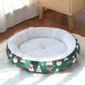 Christmas pet bed for dogs and cats, red and green flannel with snowman print, antislip base, 50cm size