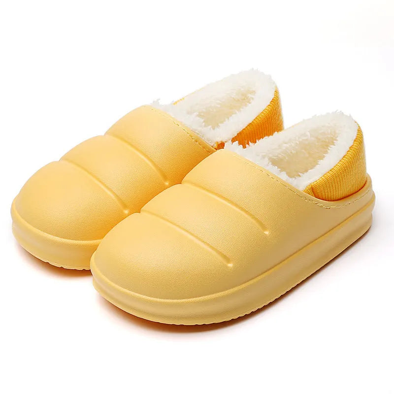 Waterproof EVA couple slippers in multiple colours with a non-slip sole and plush lining for winter.