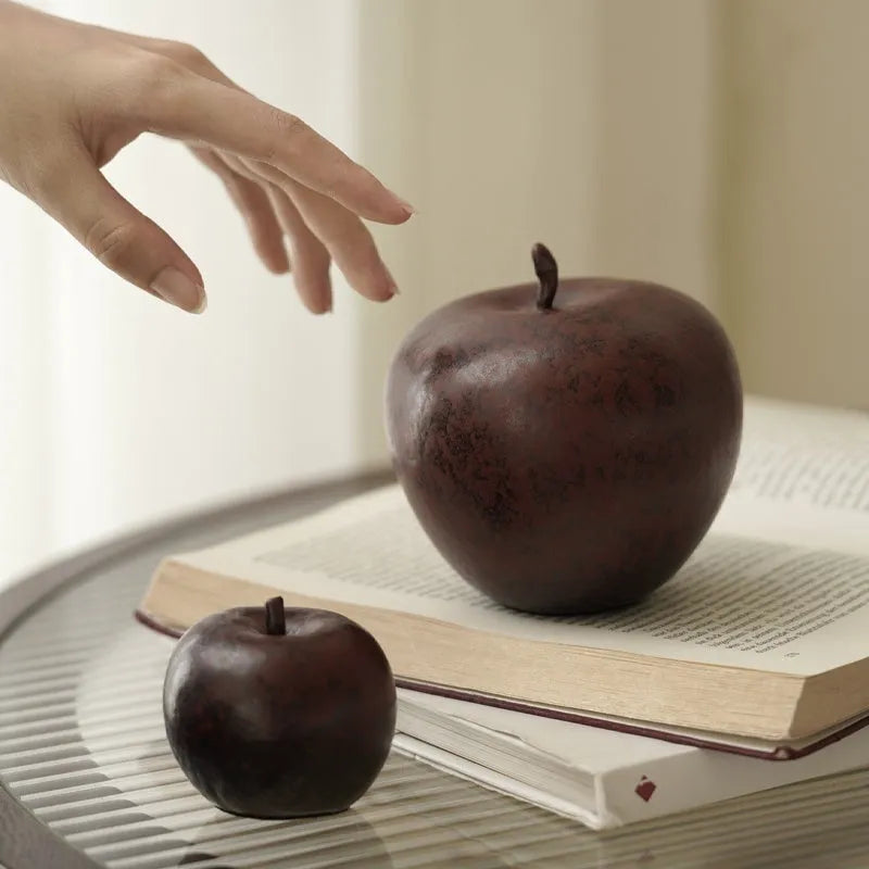 Retro Chinese ceramic apple ornament for desktop decoration in large or small size
