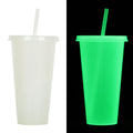 720ml luminous Halloween plastic sippy cup with straw showing cylindrical shape and colourful design