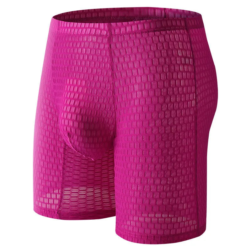 Men's solid colour lace boxer underwear with hip-lifting shaping design