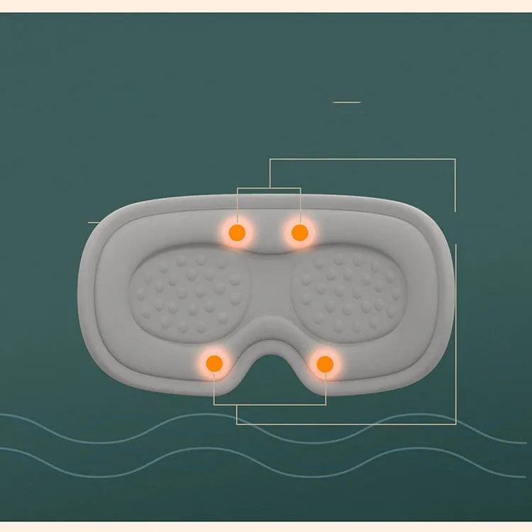 Green portable eye SPA mask with suede shell on a table, showing USB port and steam vents.