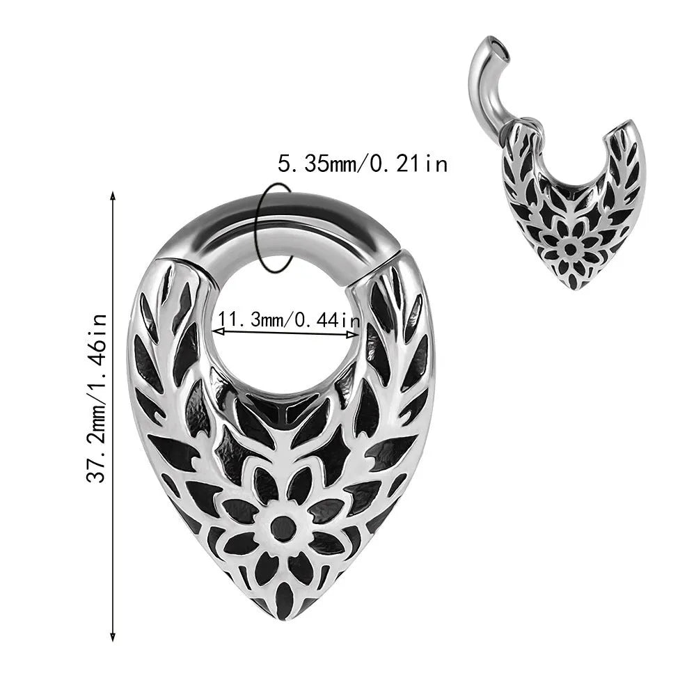 Stainless steel drop-shaped auricle ear extenders with round hanging egg and totem detailing