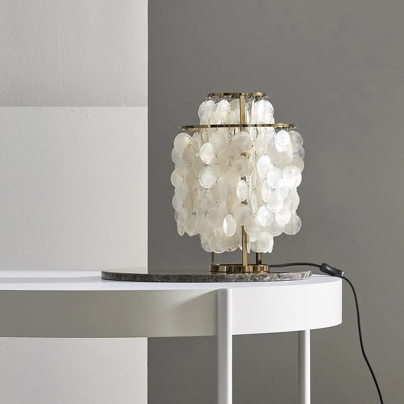 Shell design bedside table lamp in chrome or gold finish, 30cm diameter