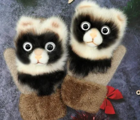 Cartoon animal autumn winter warm mittens 28cm red one size
