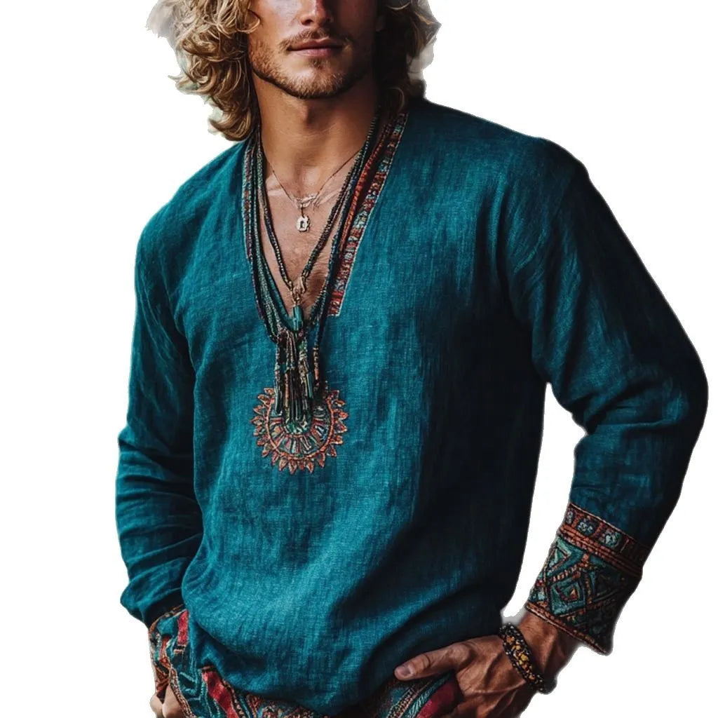 Vintage printed long sleeve casual pullover top with retro European design in picture colour