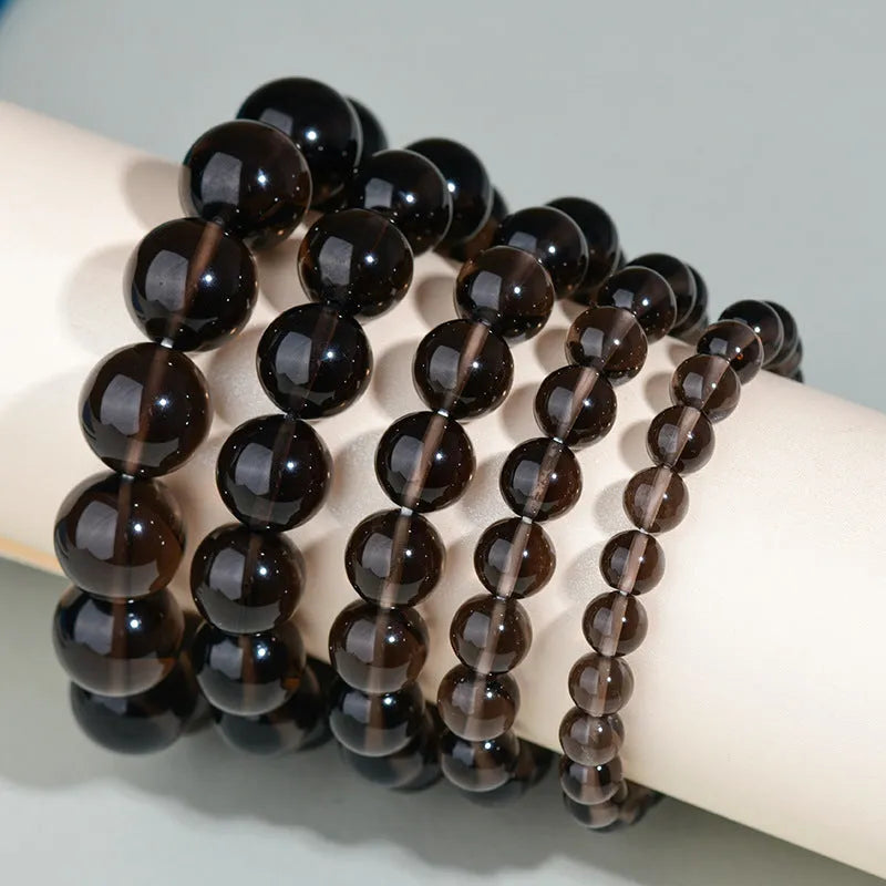 Hand-woven round obsidian crystal couple bracelet set showing ethnic-style design with multiple bead size options