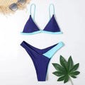 Women's two-piece nylon swimsuit briefs in European American style on a mannequin.