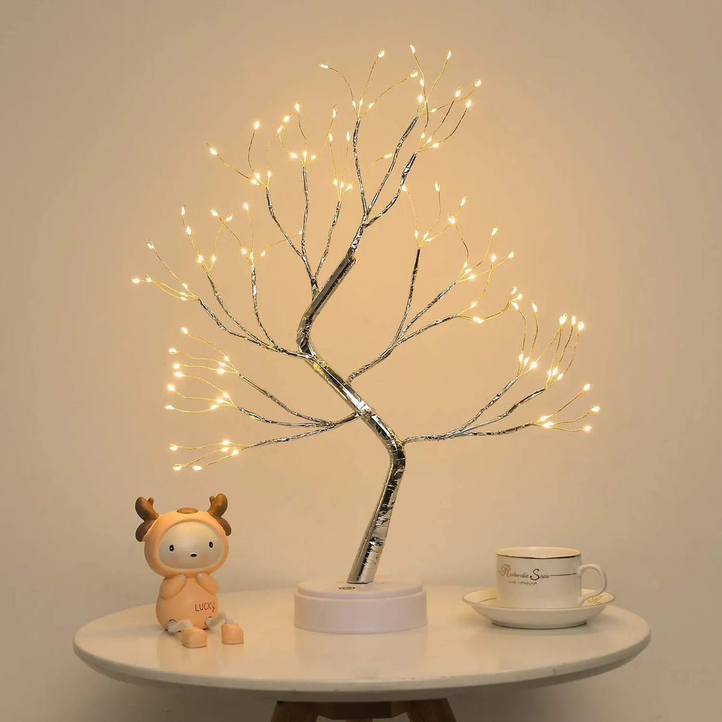 50cm LED tree shape string lamp with 108 warm white beads on copper wire, white plastic base, indoor decoration