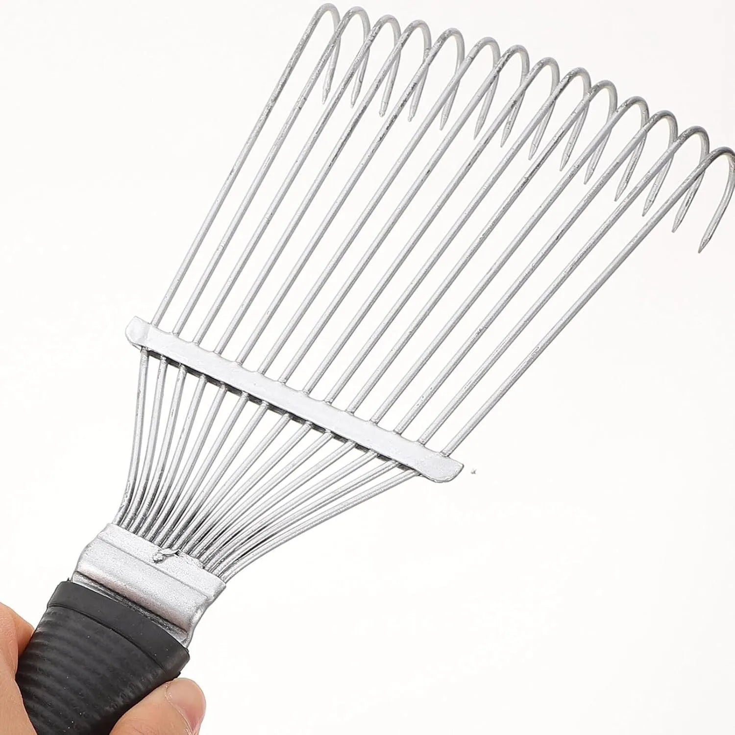 Stainless steel livestock grooming rake comb for horses and dogs on a dark background.